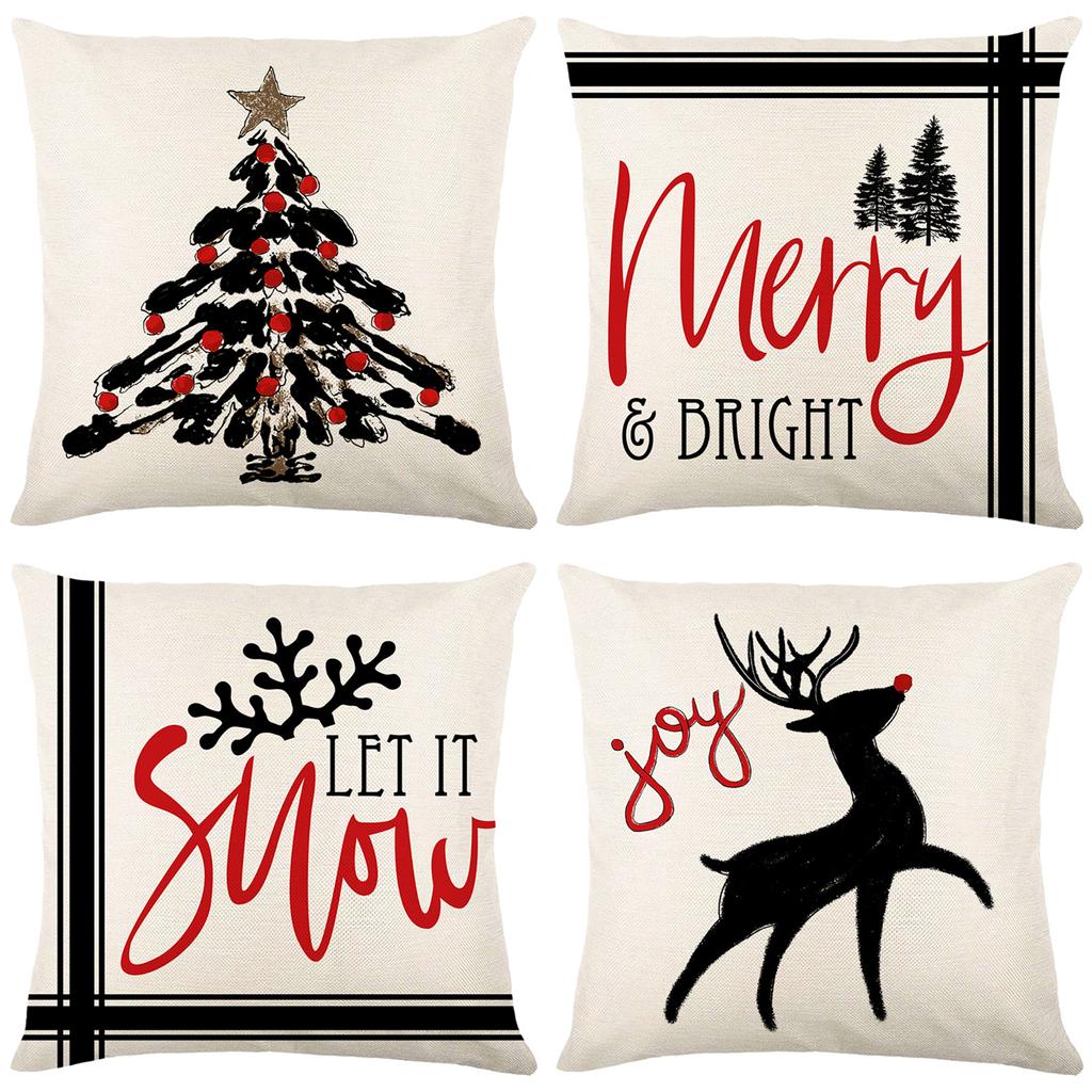 Christmas Elk Print Pillow Cover Christmas Tree Holiday Festive Cushion Cover Home Sofa Cushion