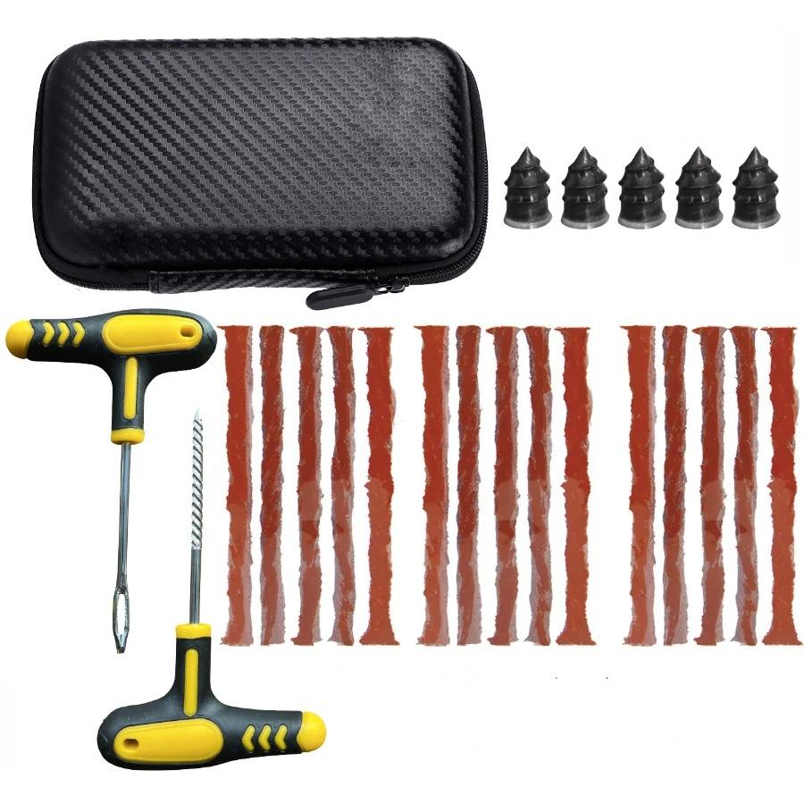 Набор для ремонта мотоциклетных шин Инструменты для проколов Заплатки для проколов шин Аварийный набор для ремонта шин автомобиля Полоски Клей для размешивания Набор инструментов для ремонта