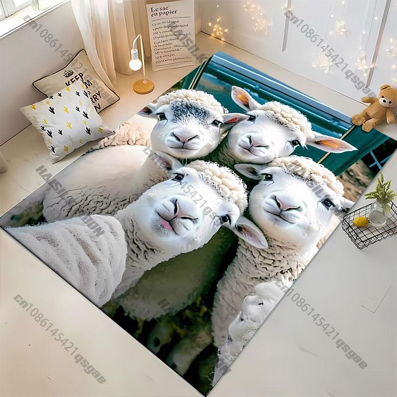 Group of Curious Friendly Sheep Carpet Yoga Living Room Room Decor Children's Crawling Mat Doormat Area Rug Games Mat