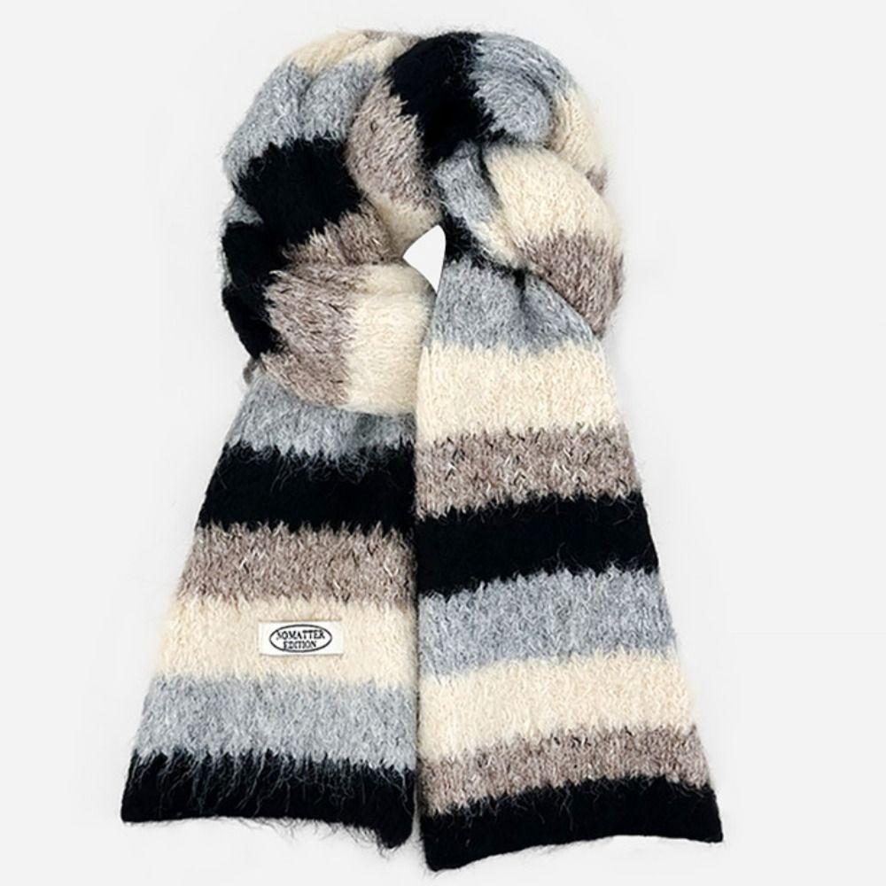 Preppy Style Stripe Scarf Long Winter Cashmere Scarves Simple Knitted Shawl Student