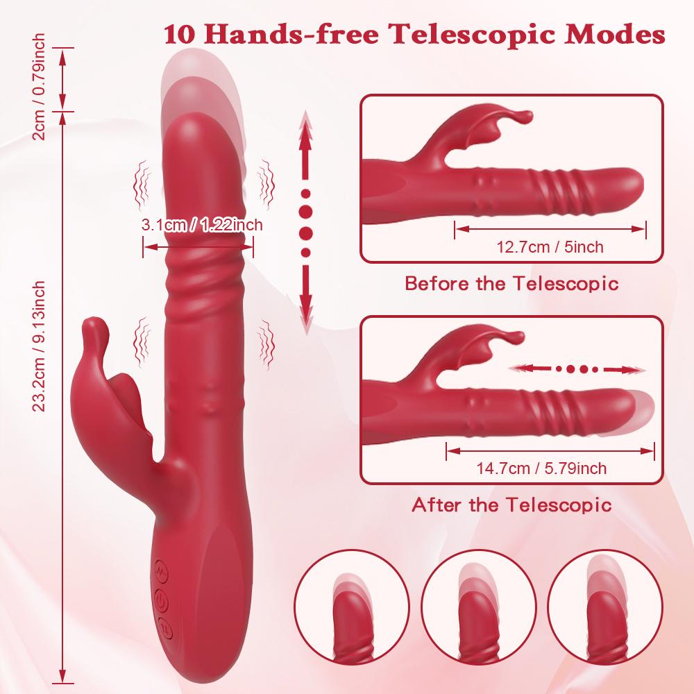 Rabbit Thrusting Vibrator for Women Powerful G-Spot Dildo Vibrating Rotating Beaded Clit Stimulator Female Masturbator Sex Toys