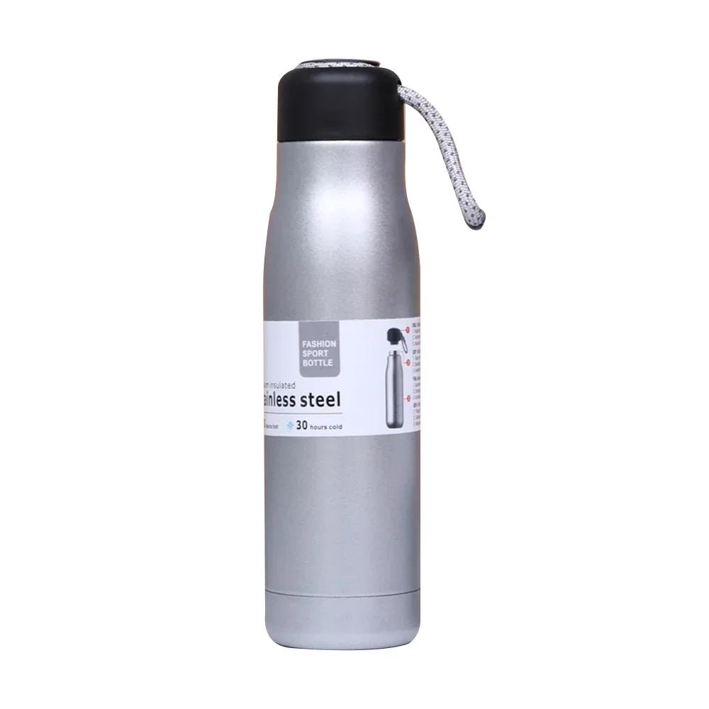 Wasserflasche mit tragbarem Deckel Thermos-Vakuum-isoliert Edelstahl Wiederverwendbar Auslaufsicher Vakuumflasche für Camping Trinkgeschirr