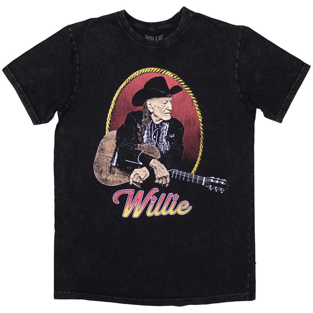 Willie Nelson Unisex Stone Wash T-Shirt: Lasso Portrait (Large) 3XL