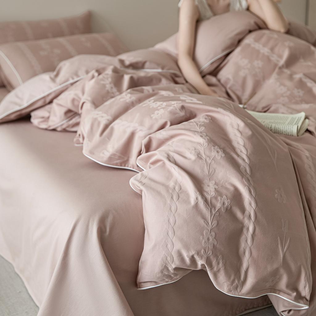 Sleeping grid full cotton long staple cotton embossed three-dimensional jacquard four piece set
