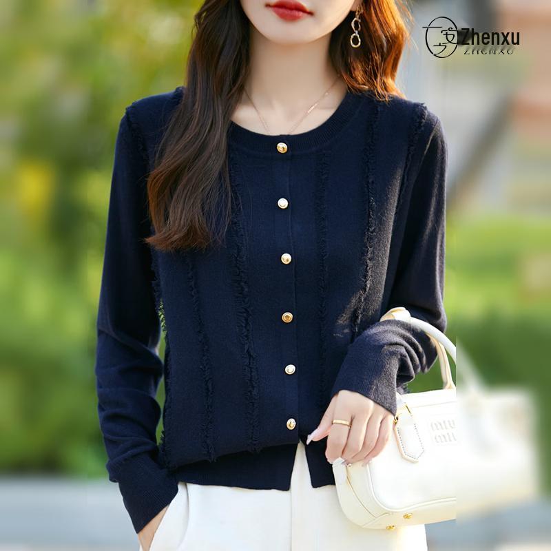 

Zhenxu Women s Silk Wool Blend Gold Button Cardigan L