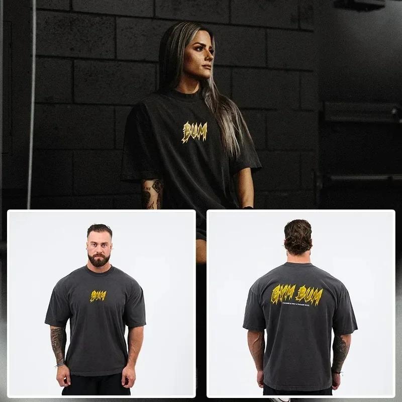 Tričko CBUM Gym Fitness Tričko Volné Oversized Bavlna Muži Krátké rukávy Sportovní trička Letní trénink Cvičení Jogging Ženy Topy