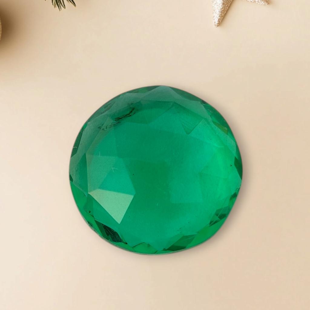 Emerald Shade Round Cheeker Cut Glass Stone, 5.65 Carat Glass Stone, Loose Glass Stone, 13x5 MM Size Round.