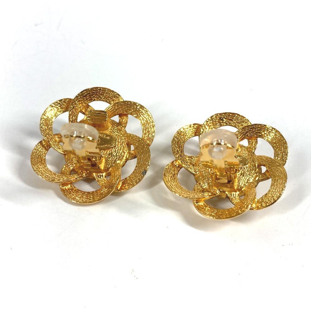 CHANEL vintage Faux Pearl Flower Accessories Earrings Metal Gold