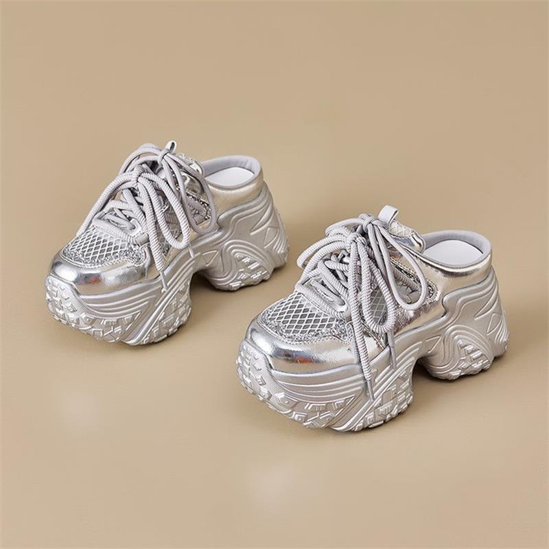 Autumn wear sequined bag head half slippers women's 2025 new versatile mesh dad shoes breathable thick-soled lazy sandals