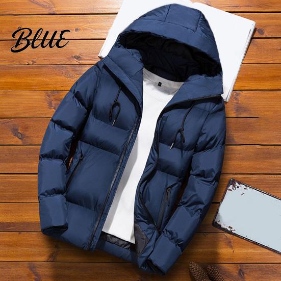 Warm Jacket Winter Sleeve Zipper Match Solid Padded All Men Parkas Color Long Hood Coat