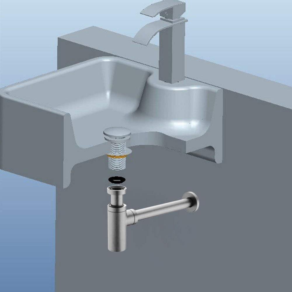 Adjustable Height Round P-Trap Waste Pipe Kit Siphon Drainer Plumbing Tube  Kitchen