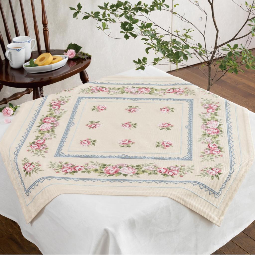 Olympus Embroidery Kit Onoe Megumi Pink Rose Tablecloth Finished Size 84cm x 84cm 1205 Approx.
