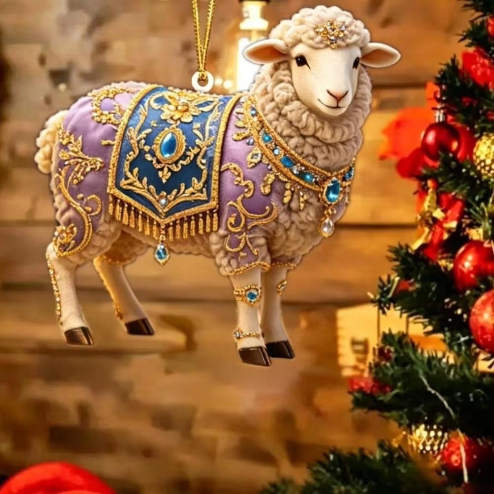 2D Flat Christmas Hanging Pendant New Year Acrylic Xmas Tree Hanging Ornament Red Gold Chinese Zodiac Goat