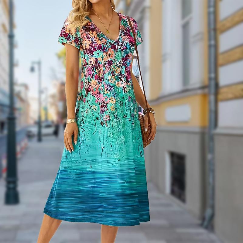 Summer Fashion Women's V Neck Short Sleeve Retro Butterfly Printed  Dress Sex Short Skirt Dresses