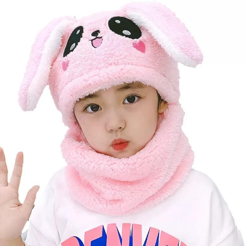 Children's Hats Autumn and Winter Warm Older Children and Children Rabbit Scarf Integrated Rabbit Hat Girls Neck Cover New