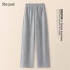 Shechi Women's Elastic Waist Solid Color Casual Long Pants