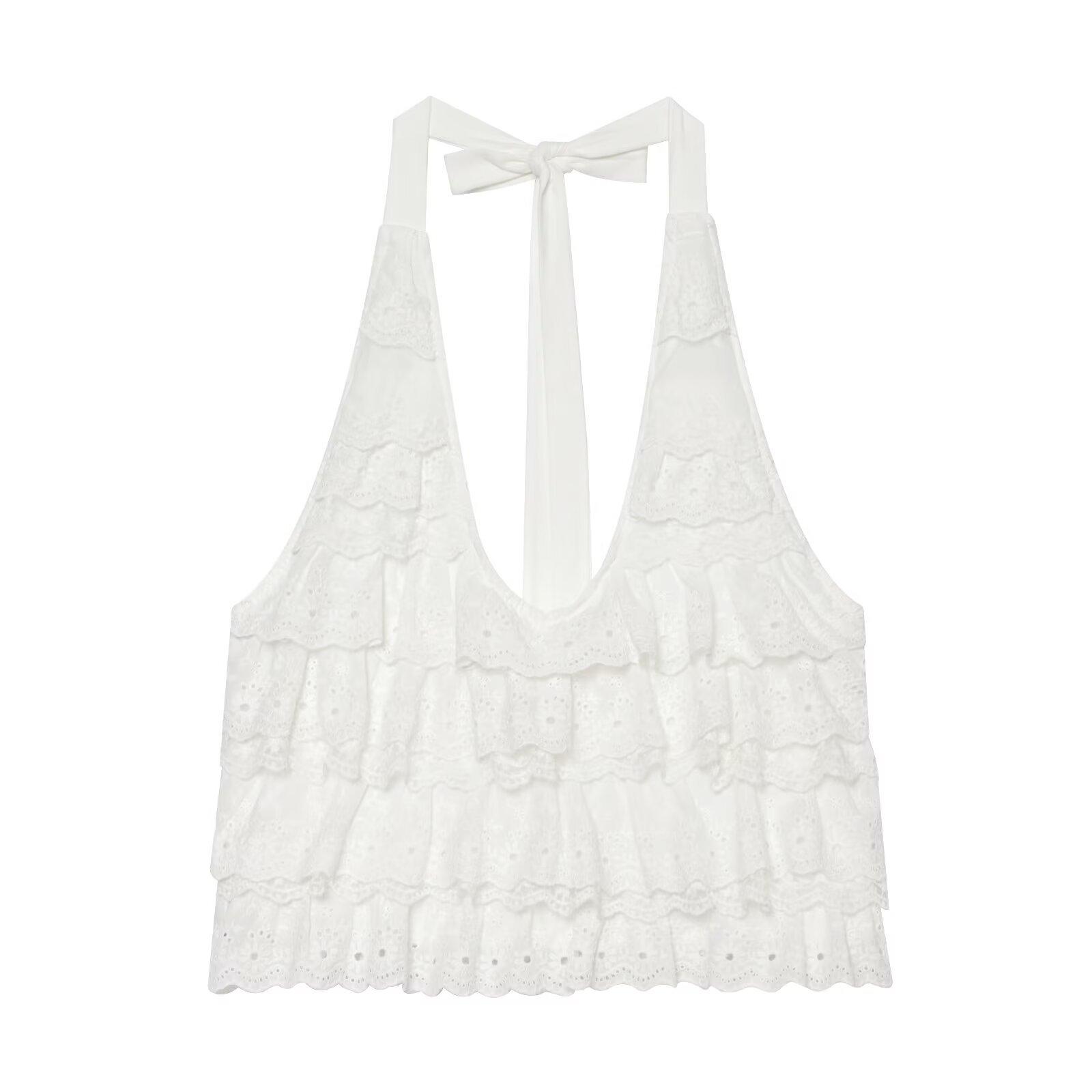 European and American style, new women s clothing, versatile, neck-hanging laminated decorative short top 1067140 S белый