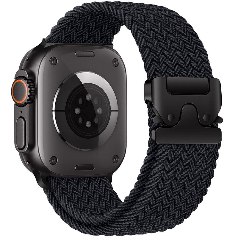 

Nylon Strap for Apple Watch Band 40mm 38mm 44mm 49mm 45mm Braided Elastic Sport Band For iwatch Series 9 8 7 Ultra 2 se Bracelet S10 42-38 40 41 mm чёрный