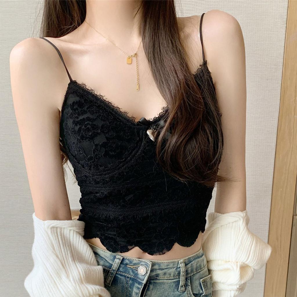 Women's Solid Color Lace Sleeveless Camisole Belly Button Top