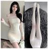 2024 Spring Women Off Shoulder Long Sleeve Lace Bodycon Mini Dress Sexy Slim Pencil Club Night Out Dress Plus Size S-L