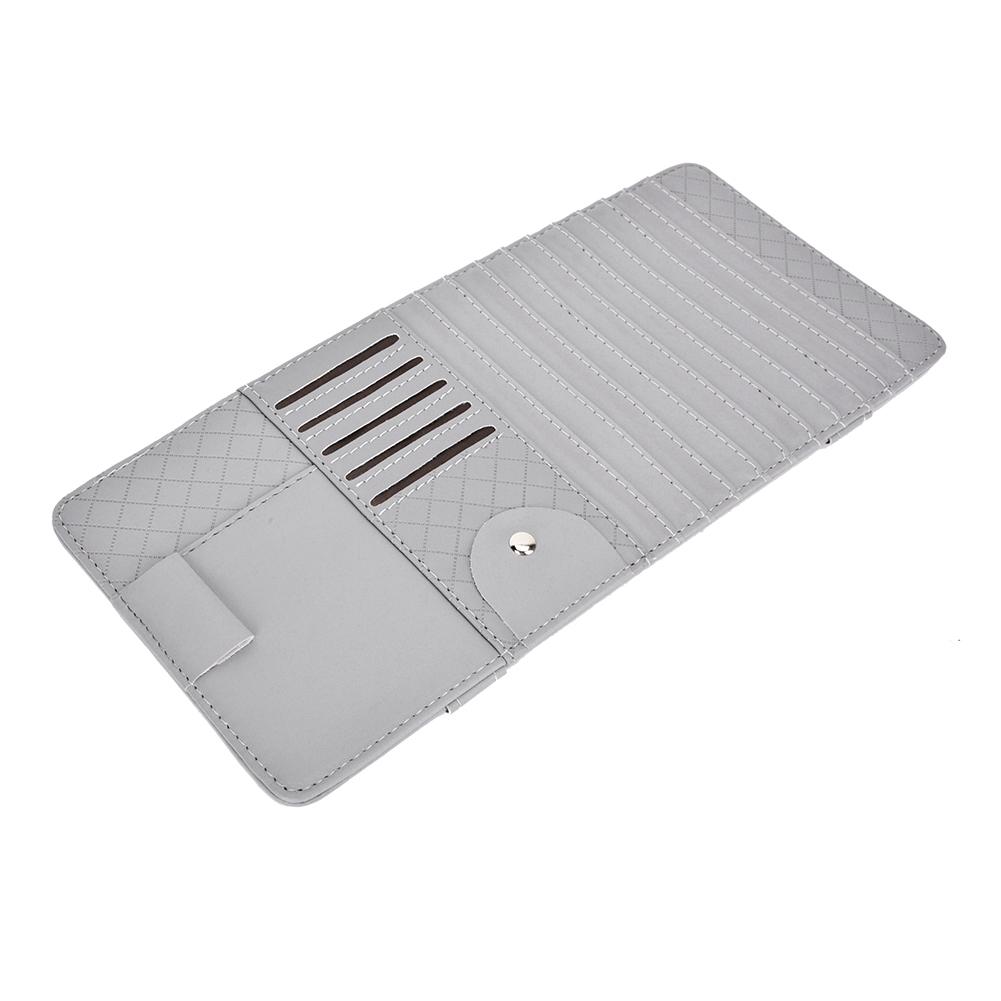 PU Leather Car Sun Visor Organizer CD Glasses Driving License Holder Car CD Sleeve Holder Gray