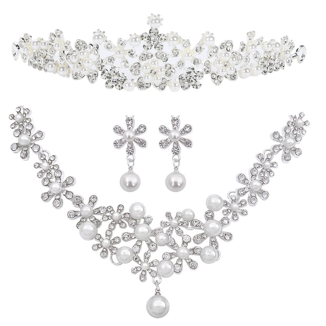 

Uccellino 3-Piece Pearl Tiara Set with Hairpins and Instructions for Wearing, Perfect for Weddings and Parties (Pearl Earrings)