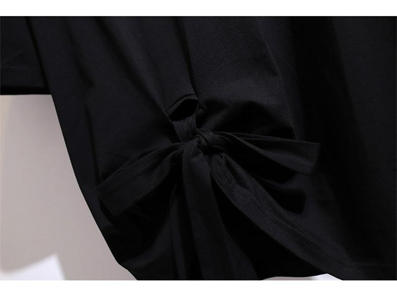 Plus Size Lace-Up Bow T-Shirt for Women - 2024 Summer Slimming Casual Top