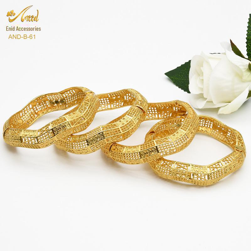 Alloy Spring Indian Gold-Plated Hollow Jewelry Set: Women's Bracelet Ring Bridal Accessories