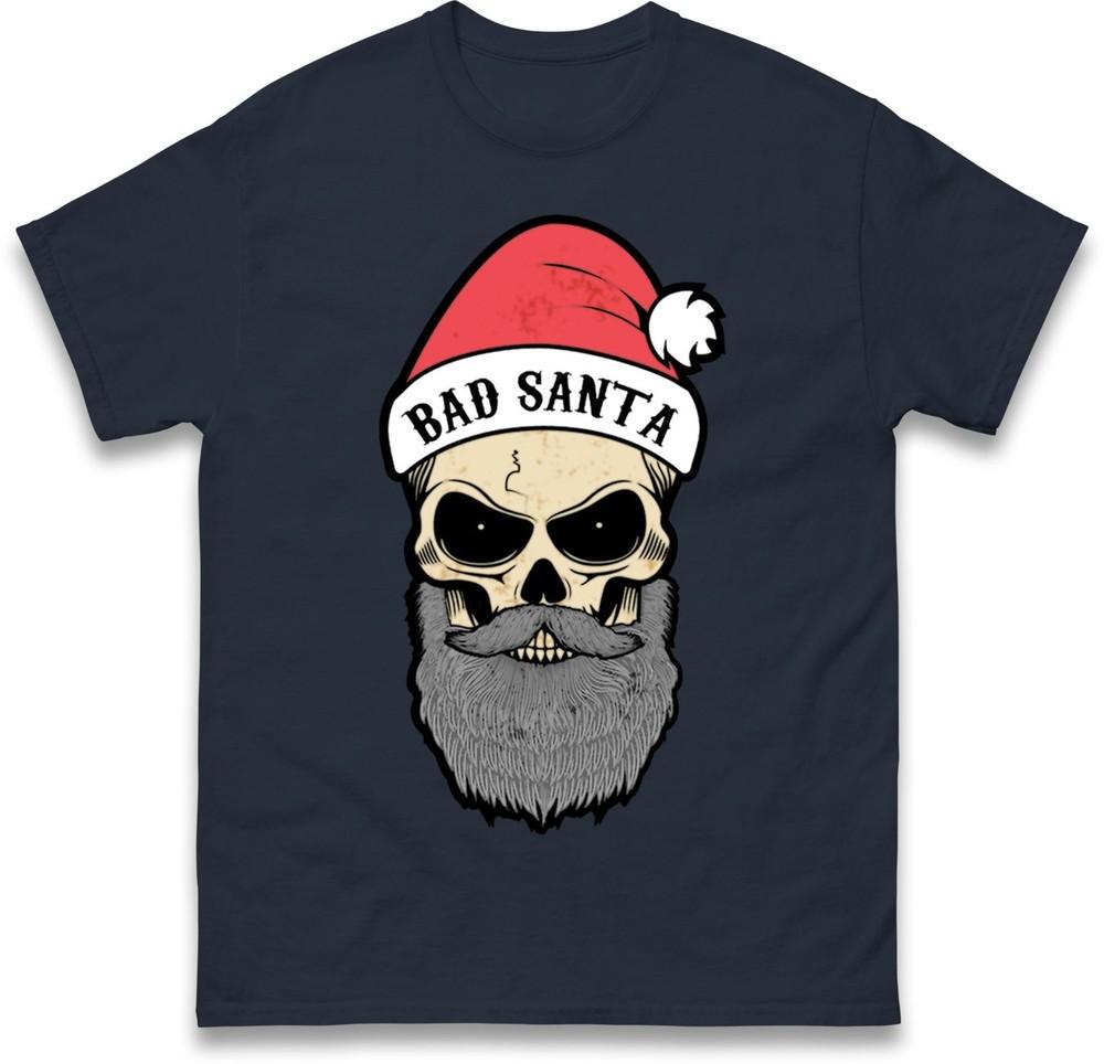 Bad Santa Skull Funny Christmas Tshirt Dark Beard Santa Xmas Family Gift Top