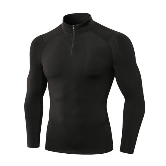 Autumn Winter Men Thermal Top Plush Lining Zipper Stand-up Collar Long Sleeve Shirt Slim Fit Stretch Casual Solid Color Cold Weather Warm Base