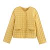 Womens Winter Plaid Cotton-Padded Coat Loose Fit Round Neck Long Sleeve Single Breasted Outerwear