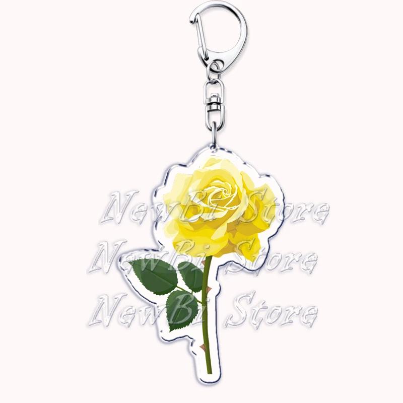 Romantic Pink Rose Flower Keychains Sunflower Red Love Keyring for Accessories Bag Key Chain Ring Jewelry Lovers Friends Gift