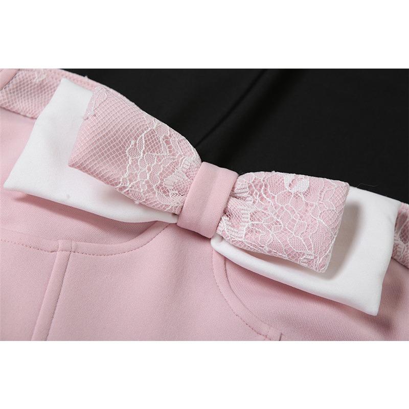 Women's Fashion Sexy Spice Girls with Chest Contrast Color Bow Waist Dress