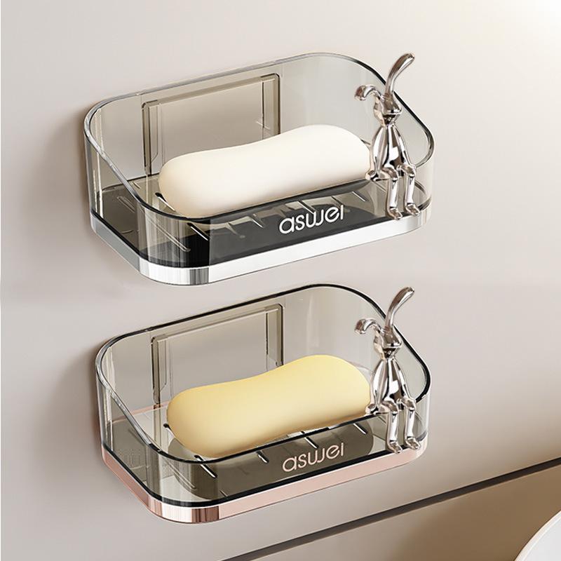 Household Draining Soap Rack, Soap Box, Bathroom and Toilet Wall-mounted Double-layer Soap Box, Non-drilling Storage Rack