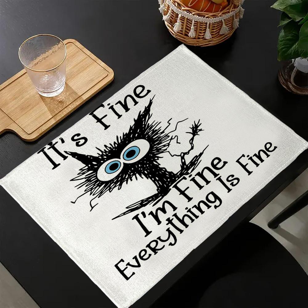 

6PC Aesthetic Cute Cat Placemats Summer Floral and Herbs Linen Place Mats,Watercolor Flower Table Mats 7.3 6PC 30X45CM