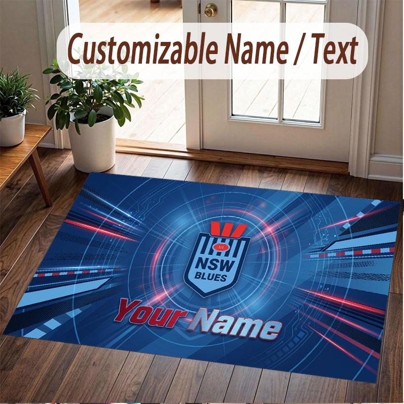 Custom Rug NSW Blues Pattern Print Name Text Soft Non‑Slip Floor Carpet for Home Indoor Decoration