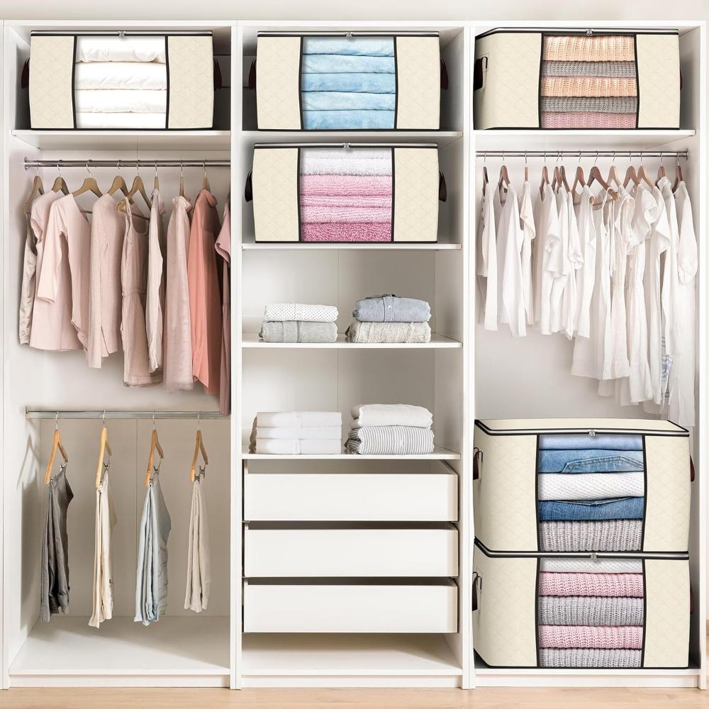 Large Storage Bags,  Clothes Storage Bins Foldable Closet Organizers Storage Containers for Clothing Blanket Comforters Bed Sheets Pillows and Toys