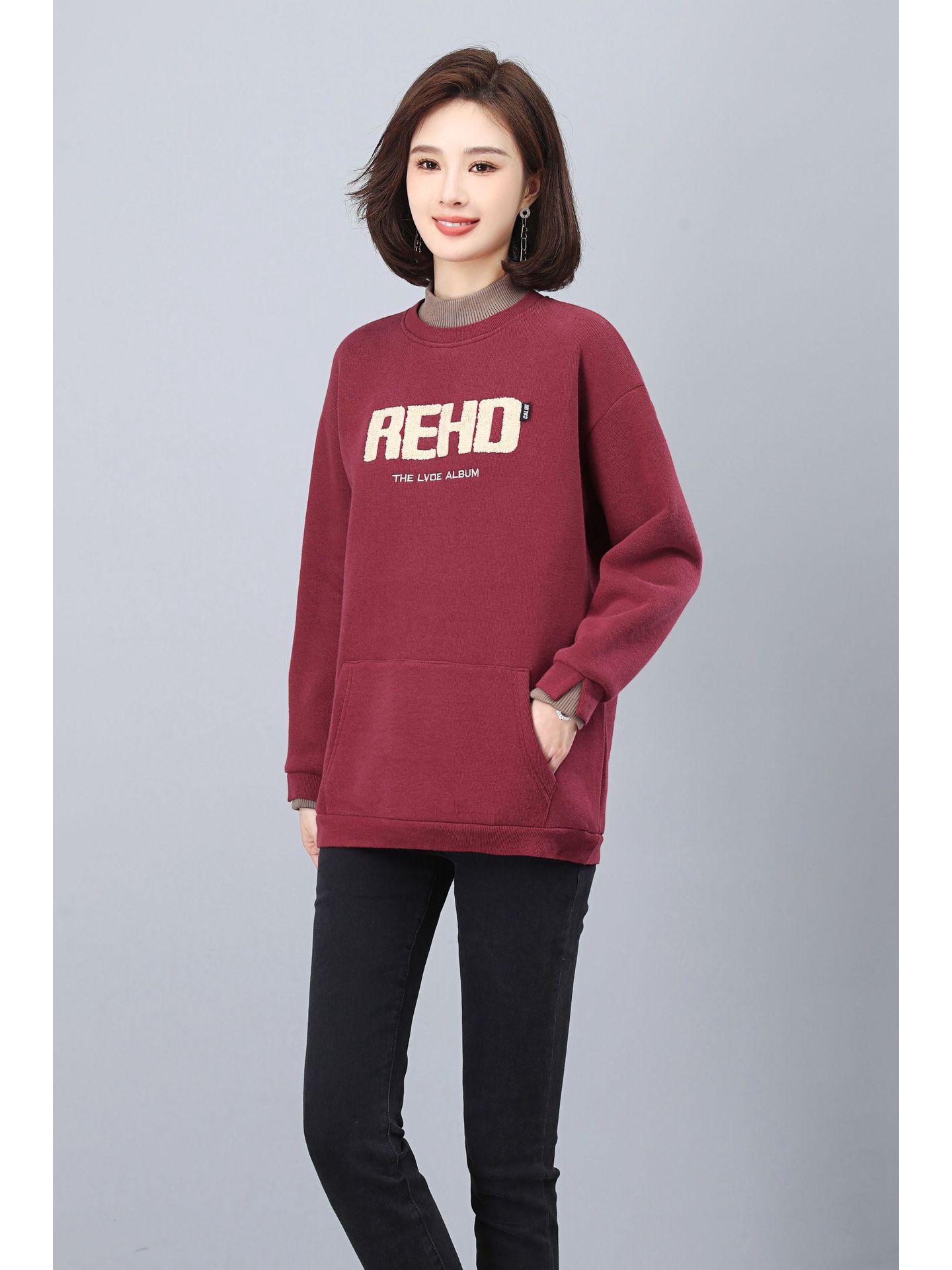 

Женский зимний флисовый свитшот 2024, полувысокий воротник, средней длины, двухкомпонентный стиль для женщин среднего возраста M