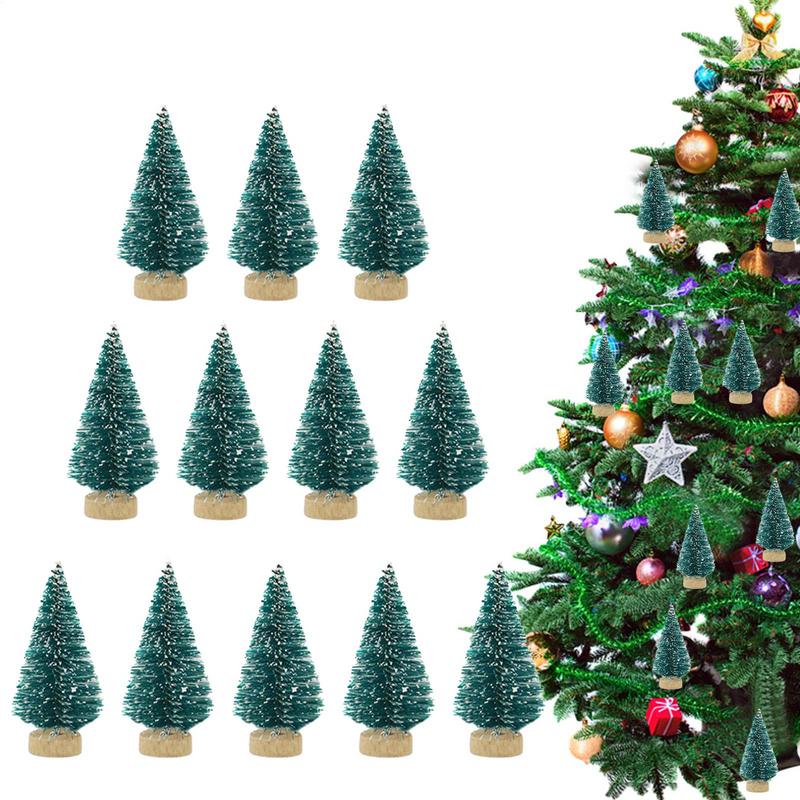 12Pcs Mini Christmas Tree Artificial Wooden Christmas Tree Small Sisal Christmas Tree Snow Landscape Xmas Trees Tabletop Decor