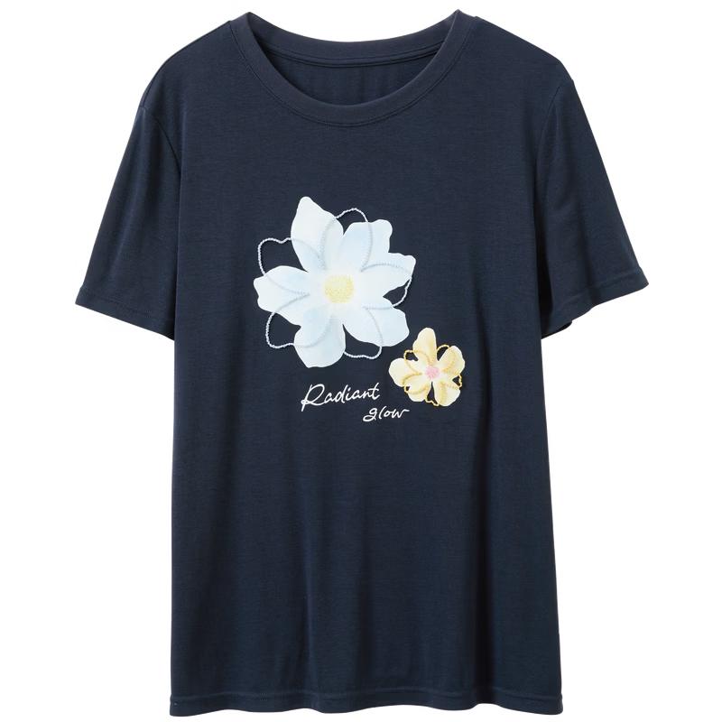 Women s Lyocell Floral Print Round Neck T-shirt M