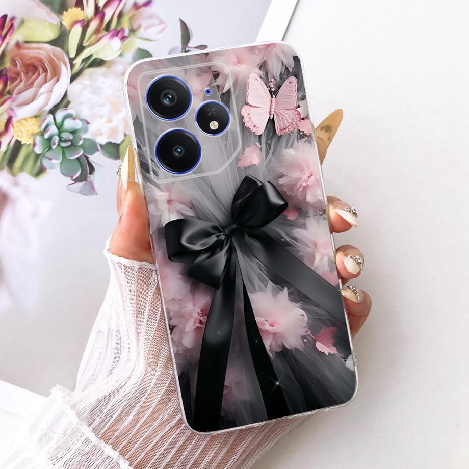 Etui na telefon Realme Neo7 Turbo Neo 7 Miękkie Przezroczyste Silikonowe Funda Wzór Kwiatowy Motyl Kokardka Smok Loong Tylna Pokrywa RMX5060