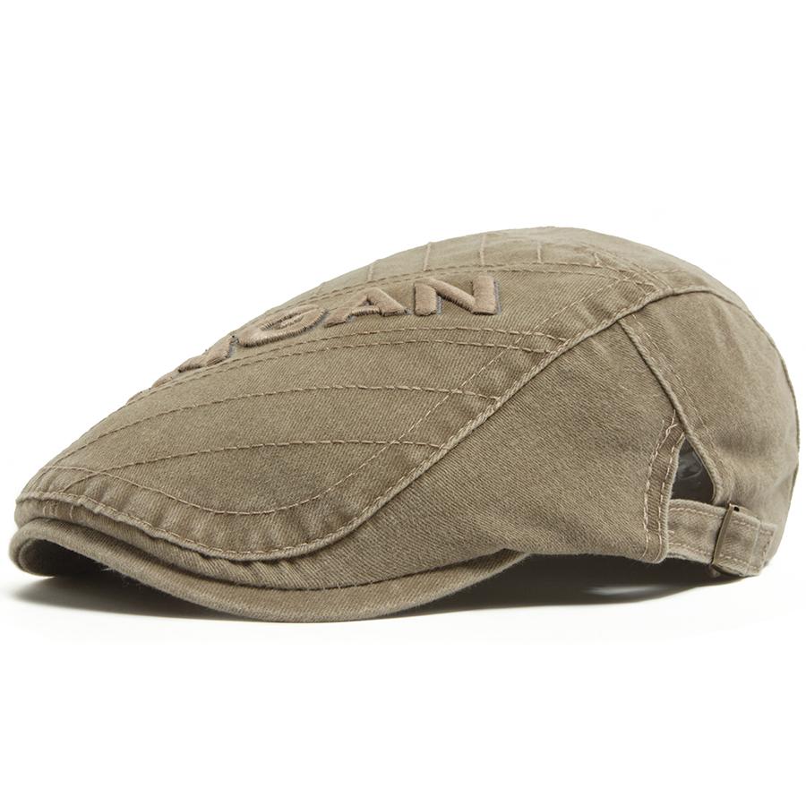 Retro Newsboy Cap Washed Letter Embroidery Men Flat Visor Hat Casual Fashion Women Beret Vintage Autumn Summer Unisex Adjustable