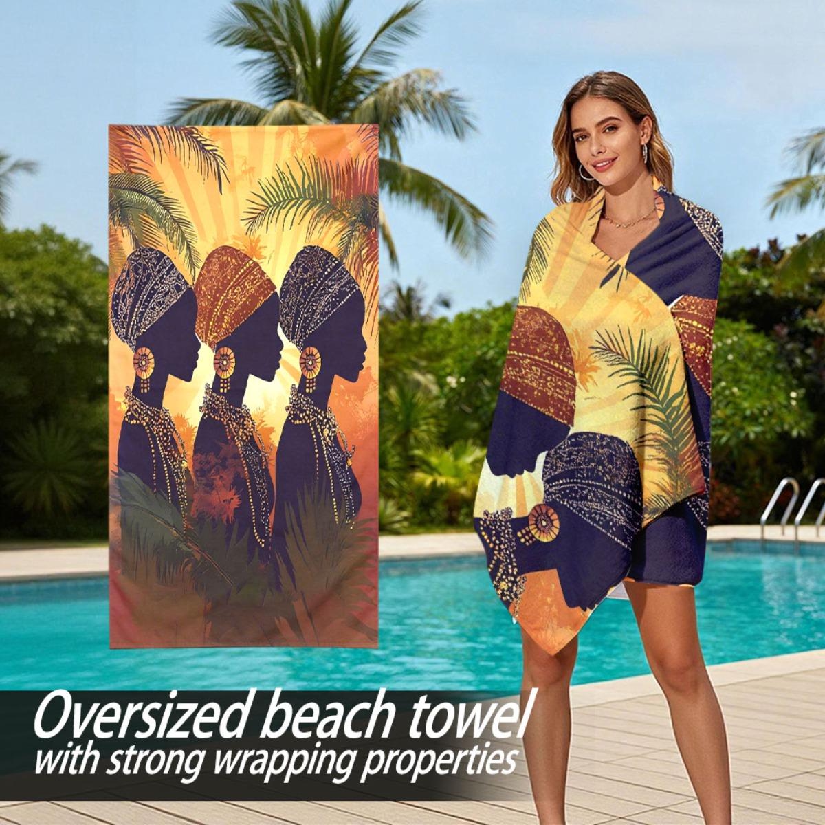 

African-style silhouette character design polyester microfiber beach towel is highly absorbent, suitable swimming beach outings W40*H60(CM)