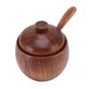 Wood Spice Jar Sugar Bowl Salt Box Seasonings Storage Container with Spoon Lid Kitchen Tool