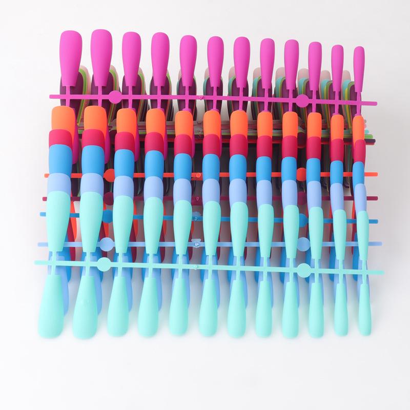24pcs/set DIY Quick Nails Lengthened Ballet Matte T-shaped False Nails Multi-color Strips Finished Wear Manicure
