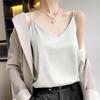 25 Summer Silk Slim-fit V-neck Camisole, Single Strap, Sleeveless, Solid Color, Versatile Imitation Silk Vest