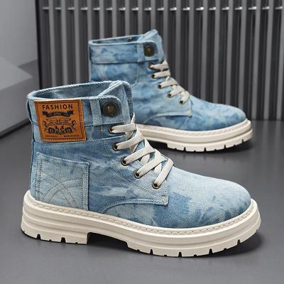 Fashion Men's Shoes Style Height Increase Breathable Mid Top Shoe Fashion Denim Casual Versatile Workwear Shoes Casual Boots Shoes