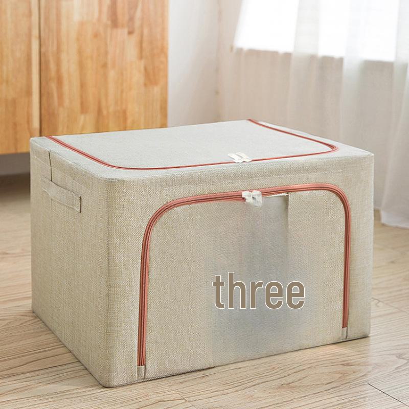 Waterproof Cotton & Linen Storage Box with Steel Frame - Foldable, Moisture-Proof, Large Capacity, Fabric Quilt Bag with Cover
