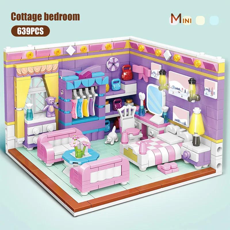 Non-Toxic Mini City Street View Cabin Building Blocks Dream House Decoration Cottage Bricks Friends Toys For Children Decoration Gifts
