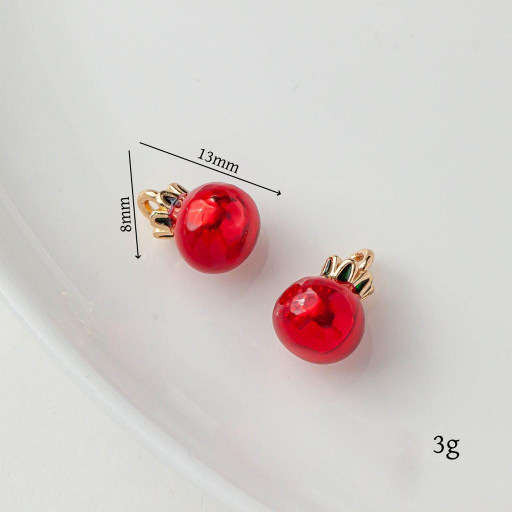 2 PCs Brass Charms 18K Gold Plated Fruit Enamel Pomegranate Peach Strawberry Apple Pendants For DIY Necklace Jewelry Making